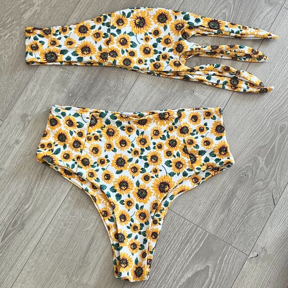 High-Cut Tie-Front Sunflower Bikini - Picture 2 of 4